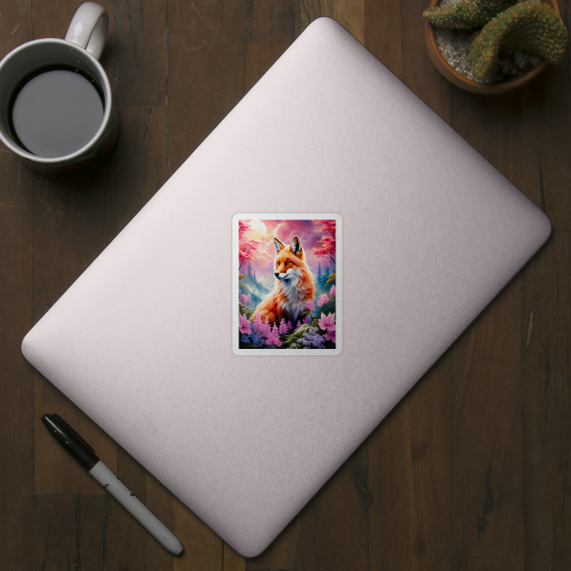 Red Fox with Flowers and Forests by BirdsnStuff